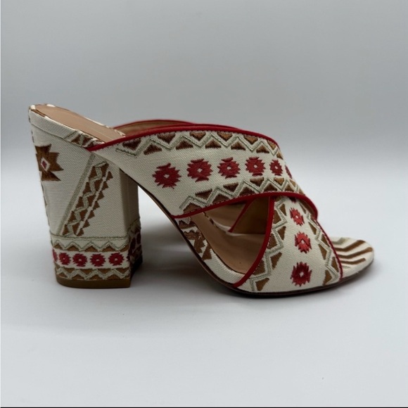 ASH Red Aztec Embroidered Padded Adel Round Toe Block Heel Slip On Heeled Sandal - Picture 16 of 16